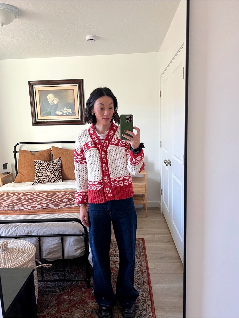 Kimchi Blue Red and White Chunky Knit Cardigan